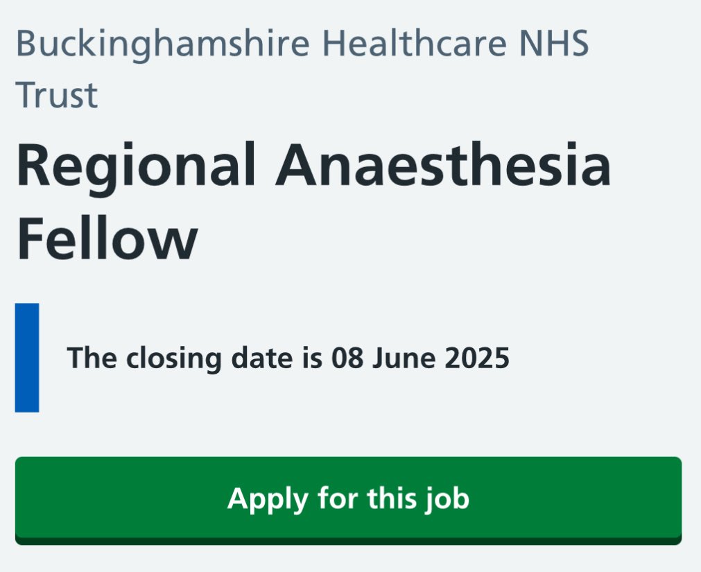 Dr Nav Bahal (@navbahal) on Twitter photo 🚨Reposting this again because we are hiring for our next #regionalanaesthesia Fellow at <a href="/BucksHealthcare/">Buckinghamshire Healthcare NHS Trust</a>
Post starts 𝗔𝘂𝗴𝘂𝘀𝘁 𝟮𝟬𝟮𝟱
➡️ t.ly/VcUnl
Closes 8th June 2025!!
See the thread below and follow in the footsteps of our last 4 RA Fellows… 🚨Reposting this again because we are hiring for our next #regionalanaesthesia Fellow at <a href="/BucksHealthcare/">Buckinghamshire Healthcare NHS Trust</a>
Post starts 𝗔𝘂𝗴𝘂𝘀𝘁 𝟮𝟬𝟮𝟱
➡️ t.ly/VcUnl
Closes 8th June 2025!!
See the thread below and follow in the footsteps of our last 4 RA Fellows…