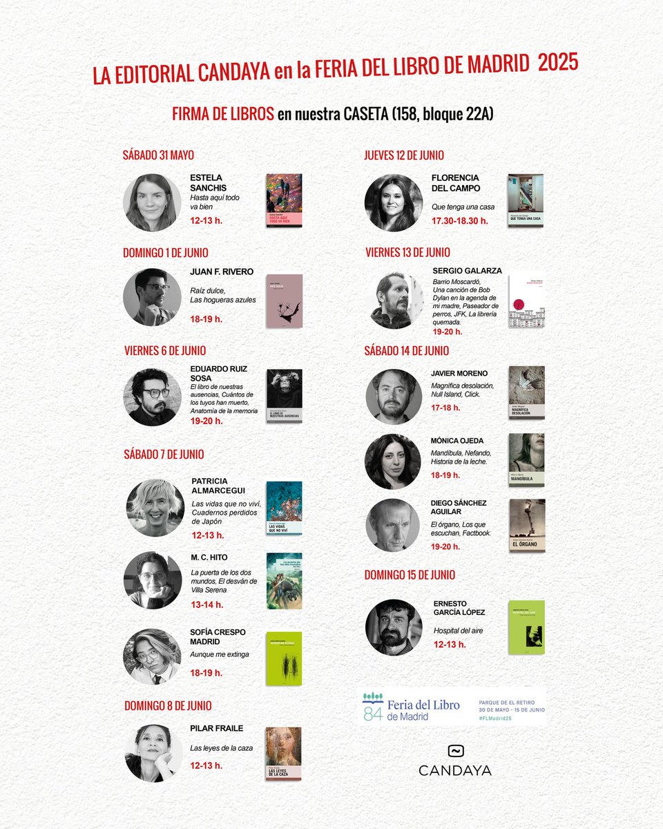 📚 Ya arrancó la #FeriadelLibroMadrid y este año os esperamos en la caseta 158, junto a Armaenia.
Novedades potentes, más de 150 títulos en + de 20 años, firmas, charlas y recomendaciones personalizadas. 
¡Consulta horarios y ven a visitarnos! 👉 editorialcandaya.substack.com/p/nos-vamos-al… #Flm2025