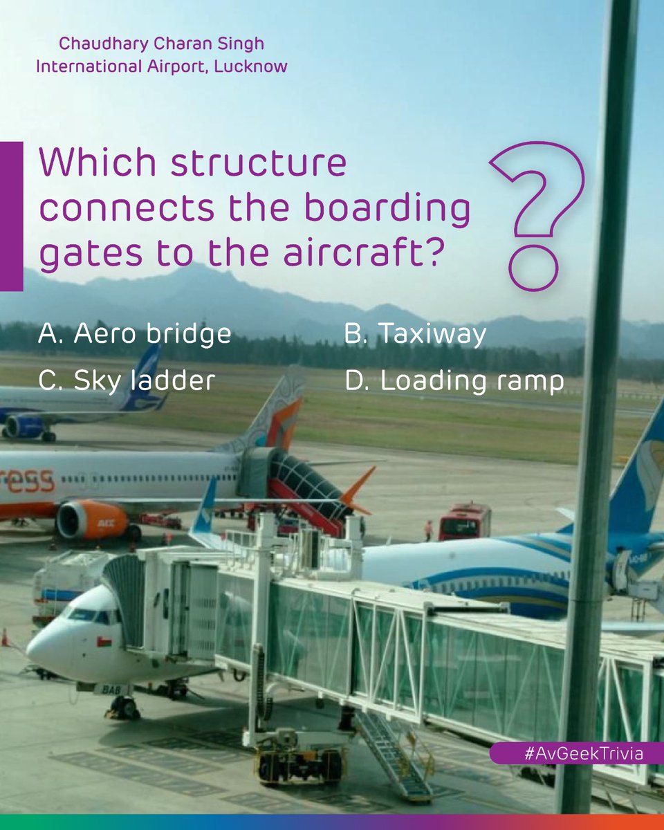 lkoairport's tweet photo. Which structure connects the boarding gates to the aircraft?
Can you name it? Share your guesses in the comments below!
#LucknowAirport #CCSIA #Lucknow #Airport #AvGeekTrivia https://t.co/s2c7n291SY