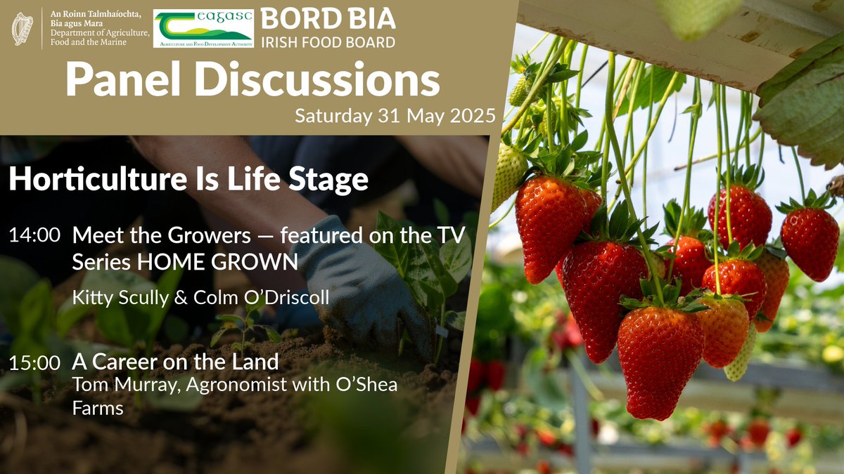 Join us at #BordBiaBloom2025 this weekend at the 'Horticulture is Life' Stage for a series of panel discussions. Tomorrow, catch 'A Career on the Land' with Agronomist Tom Murray and the chance to meet the growers from RTE's Home Grown series.
