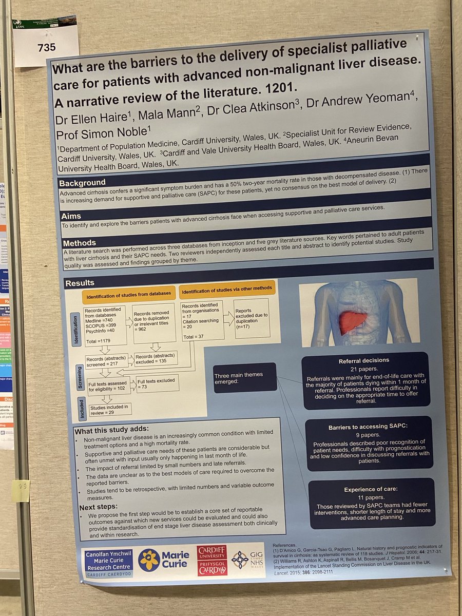 Mala Mann MCLIP (@sysreviews) on Twitter photo Checkout our poster no 735, on the barriers to the delivery of specialist palliative
care for patients with advanced non-malignant liver disease.
<a href="/MCPCRCCardiff/">Marie Curie Research Centre, Cardiff</a> <a href="/MarieCurieEOLC/">Marie Curie EOLC</a> <a href="/SimonNoble/">Simon Noble</a> <a href="/DPMRes/">DPM</a> <a href="/CUmedicengage/">Cardiff University School of Medicine</a> <a href="/cardiffuni/">Cardiff University</a>
<a href="/MCPCRCCardiff/">Marie Curie Research Centre, Cardiff</a> Checkout our poster no 735, on the barriers to the delivery of specialist palliative
care for patients with advanced non-malignant liver disease.
<a href="/MCPCRCCardiff/">Marie Curie Research Centre, Cardiff</a> <a href="/MarieCurieEOLC/">Marie Curie EOLC</a> <a href="/SimonNoble/">Simon Noble</a> <a href="/DPMRes/">DPM</a> <a href="/CUmedicengage/">Cardiff University School of Medicine</a> <a href="/cardiffuni/">Cardiff University</a>
<a href="/MCPCRCCardiff/">Marie Curie Research Centre, Cardiff</a>