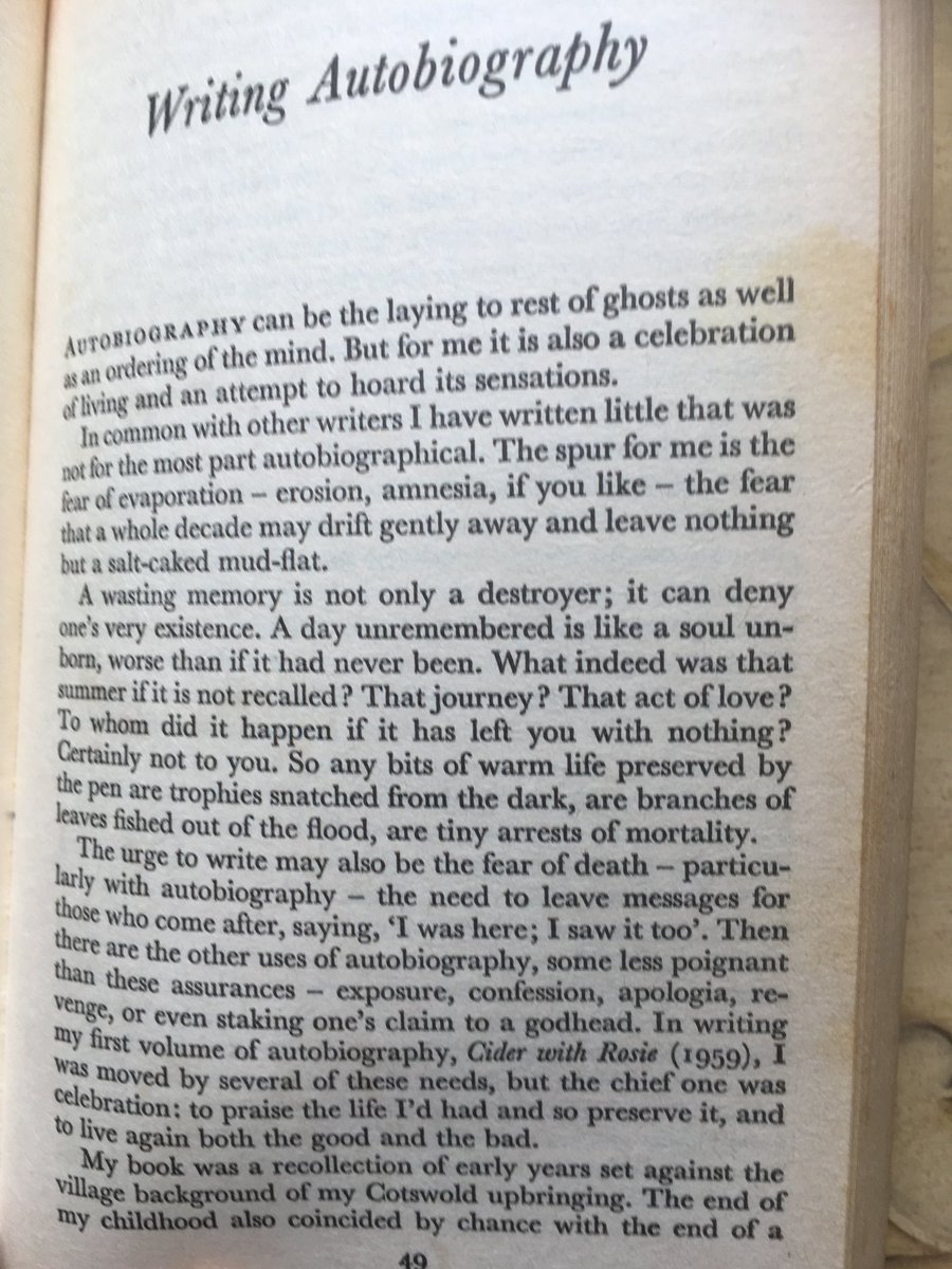 IanH94621212's tweet image. “So any bits of warm life preserved by the pen are trophies snatched from the dark, are branches of leaves fished out of the flood, are tiny arrests of mortality.” My latest song preceded me reading this but explores a similar theme: “So who knows why those long ago times” etc.