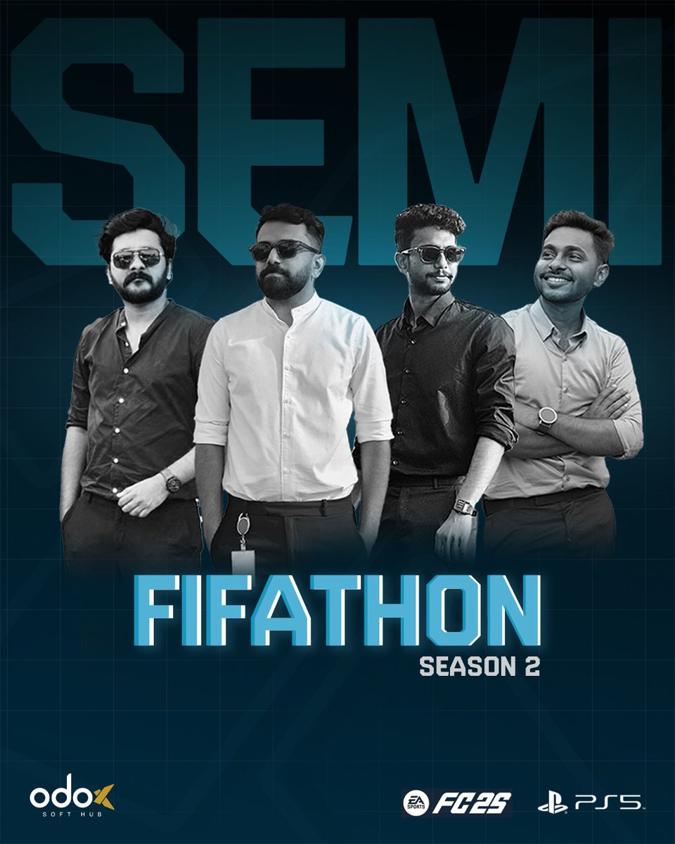 Odoxsofthub's tweet photo. ⚔️ SEMI-FINALS SET! 🎮
Anshaj, Shiyas, Farzeen &amp; Arshad have made it to the top 4 of #FIFATHON Season 2! The semi-finals are just around the corner — who will step up and take the next leap? 👑
#GameOn #PS5 #OdoxSoftHub https://t.co/USMP7lWRau