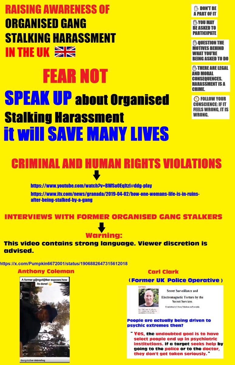 Justice4All (@voicecnbs) on Twitter photo #CyberTorture #TargetedIndividuals #CrimesAgainstHumanity #HumanRightsViolations
<a href="/libertyhq/">Liberty</a>
<a href="/itvnews/">ITV News</a>
<a href="/hrw/">Human Rights Watch</a>
<a href="/YvetteCooperMP/">Yvette Cooper</a>
<a href="/amnesty/">Amnesty International</a>
<a href="/ECHR_CEDH/">ECHR CEDH</a>
Awareness is key. SILENCE IS NOT AN OPTION #CyberTorture #TargetedIndividuals #CrimesAgainstHumanity #HumanRightsViolations
<a href="/libertyhq/">Liberty</a>
<a href="/itvnews/">ITV News</a>
<a href="/hrw/">Human Rights Watch</a>
<a href="/YvetteCooperMP/">Yvette Cooper</a>
<a href="/amnesty/">Amnesty International</a>
<a href="/ECHR_CEDH/">ECHR CEDH</a>
Awareness is key. SILENCE IS NOT AN OPTION
