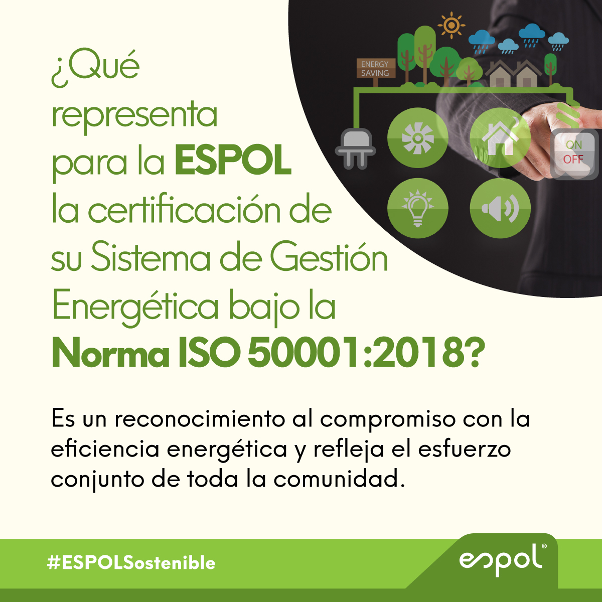 Con la certificación de su Sistema de Gestión Energética, la #ESPOL reafirma el compromiso de continuar trabajando con dedicación y entusiasmo, para mejorar procesos y contribuir a un futuro más sostenible. #ESPOLSostenible