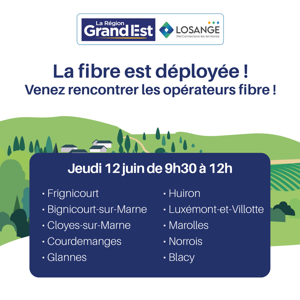 LosangeFibre's tweet photo. [PERMANENCE OPÉRATEURS] 🚀 Passez à la vitesse supérieure à Frignicourt et alentours avec la #fibre !

Une permanence opérateurs se tiendra :
🗓 Jeudi 12 juin de 9h30 à 12h
Salle Communale
31 rue du Général Leclerc à Frignicourt

Testez votre éligibilité : https://t.co/nVe2eIJ7So https://t.co/9Xd0GLlIvR
