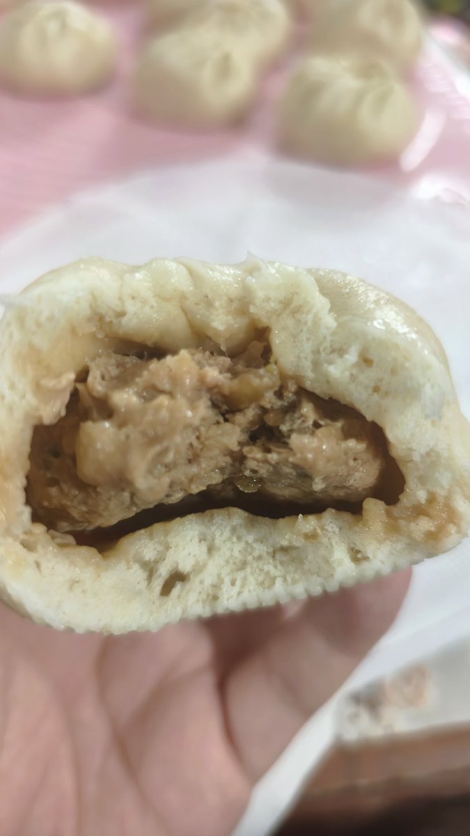 给大家看一下我包的包子，很好吃，是咸菜猪肉馅的，就是猪肉不够肥，油再多点就好了