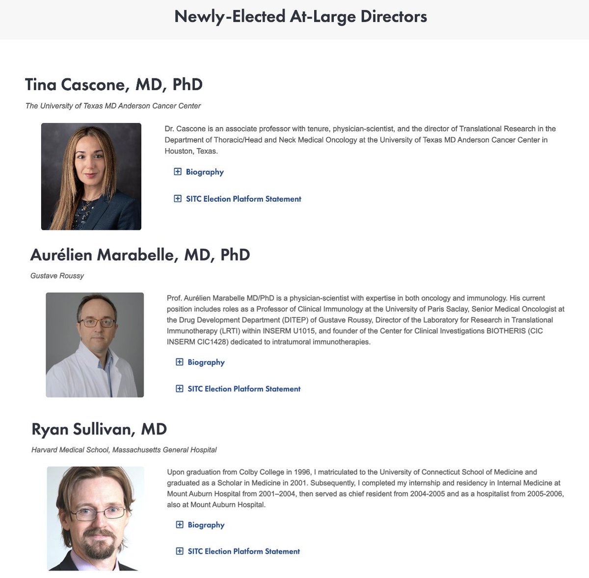 Stephen V Liu, MD (@stephenvliu) on Twitter photo Congratulations to the newly elected SITC At-Large Directors - Drs. Tina Cascone, Aurelien Marabelle, and Ryan Sullivan! New <a href="/sitcancer/">Society for Immunotherapy of Cancer</a> leadership joining an accomplished board in moving immunotherapy forward with the goal of long term survival for all of our patients! Congratulations to the newly elected SITC At-Large Directors - Drs. Tina Cascone, Aurelien Marabelle, and Ryan Sullivan! New <a href="/sitcancer/">Society for Immunotherapy of Cancer</a> leadership joining an accomplished board in moving immunotherapy forward with the goal of long term survival for all of our patients!