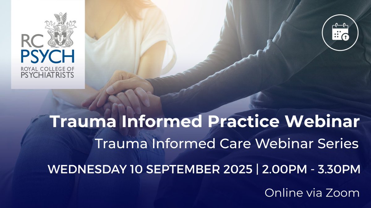 The programme for 'Trauma Informed Practice', the first webinar in our new Trauma Informed Care Webinar Series, is now live! This webinar introduces the topic and highlights lived experience perspectives.  

View the programme: bit.ly/4dp9wXP
#RCPsychTraumaInformedCare