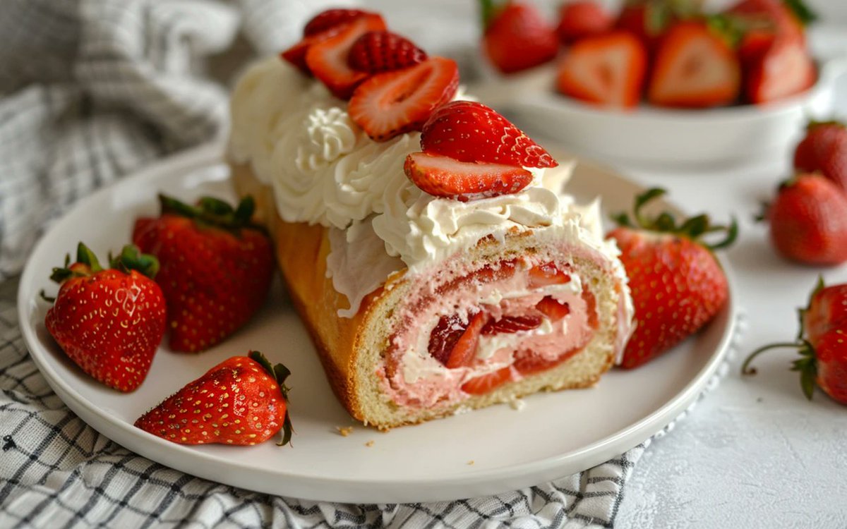 rezeptheft.at/rezepte/erdbee… 
Erdbeerroulade – Leichte, fruchtige Süßspeise für jeden Anlass

Die Erdbeerroulade ist ein himmlisch leichtes Dessert, das mit seiner fluffigen Biskuitrolle und fruchtigen Füllung begeistert.