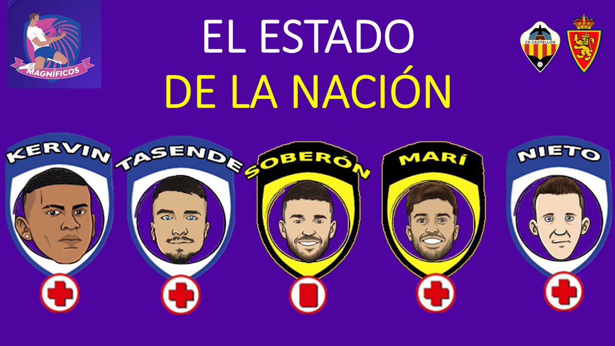 🦁 EL ESTADO DE LA NACIÓN #CastellonRealZaragoza

❌ KERVIN, TASENDE, MARI y NIETO se suman a las bajas ya consolidadas de LLUIS y KEIDI

🟥 SOBERÓN se lo pierde por sanción 

🌍 KOSA está concentrado con la selección sub21 de Eslovaquia 

⚽ Descarga nuestra APP #Magnificos en