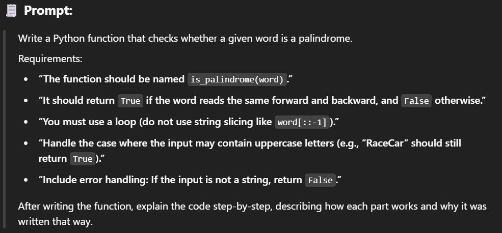 AmRenatech's tweet photo. Day 5 on my #ALXAIforDev journey! 🚀

Prompted an AI to solve a palindrome checker (no slicing!) and it explained every step.

Loving how AI makes coding so intuitive.
Let’s build! 💻✨

@alx_africa @kalibetre @jbarbier
#ALX_AIDEV #Python #AIforLearning #CodingWithAI https://t.co/yJ14nwzwaR