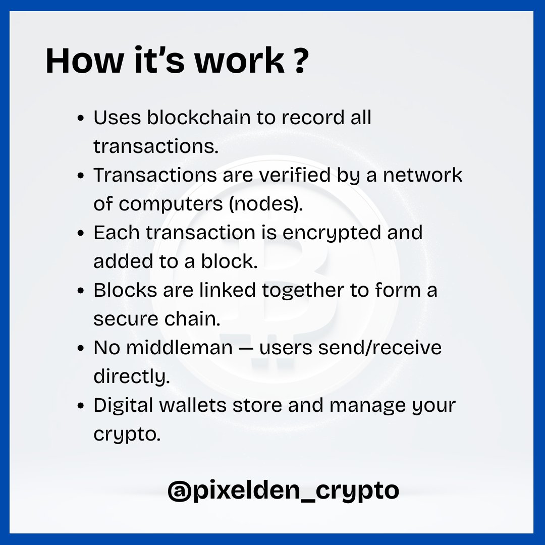 pixelden_crypto's tweet image. Crypto kya hota hai? Ye ek digital currency hai jo blockchain par kaam karti hai - bina kisi bank ya government ke control ke! Samjho basics,phir hi bano pro!🎯🚀📈

#whatiscrypto #cryptoexplained #blockchainbasics #digitalcurrency #crypto101