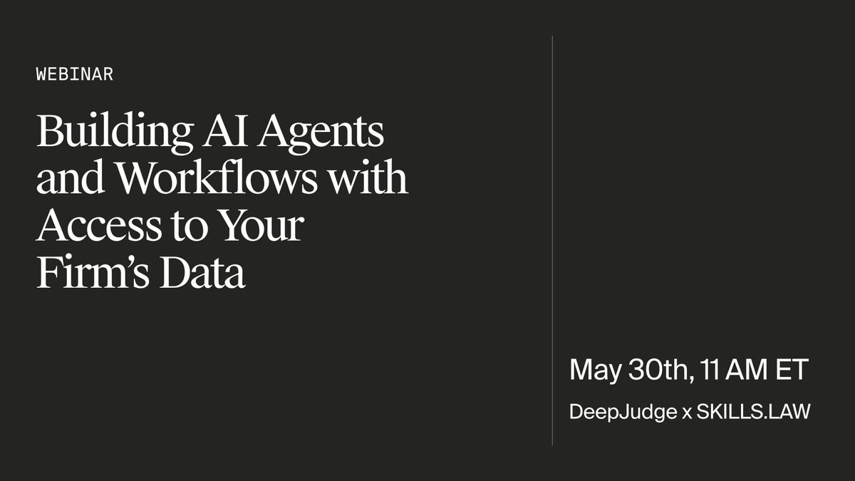 🚨 Today at 11 AM ET: Join our live webinar with SKILLS_law — “Building AI Agents and Workflows with Access to Your Firm’s Data.”

Custom AI isn’t about the model. It’s about what you have: your knowledge, your workflows.
Free for law firm professionals → hubs.ly/Q03lyZDk0