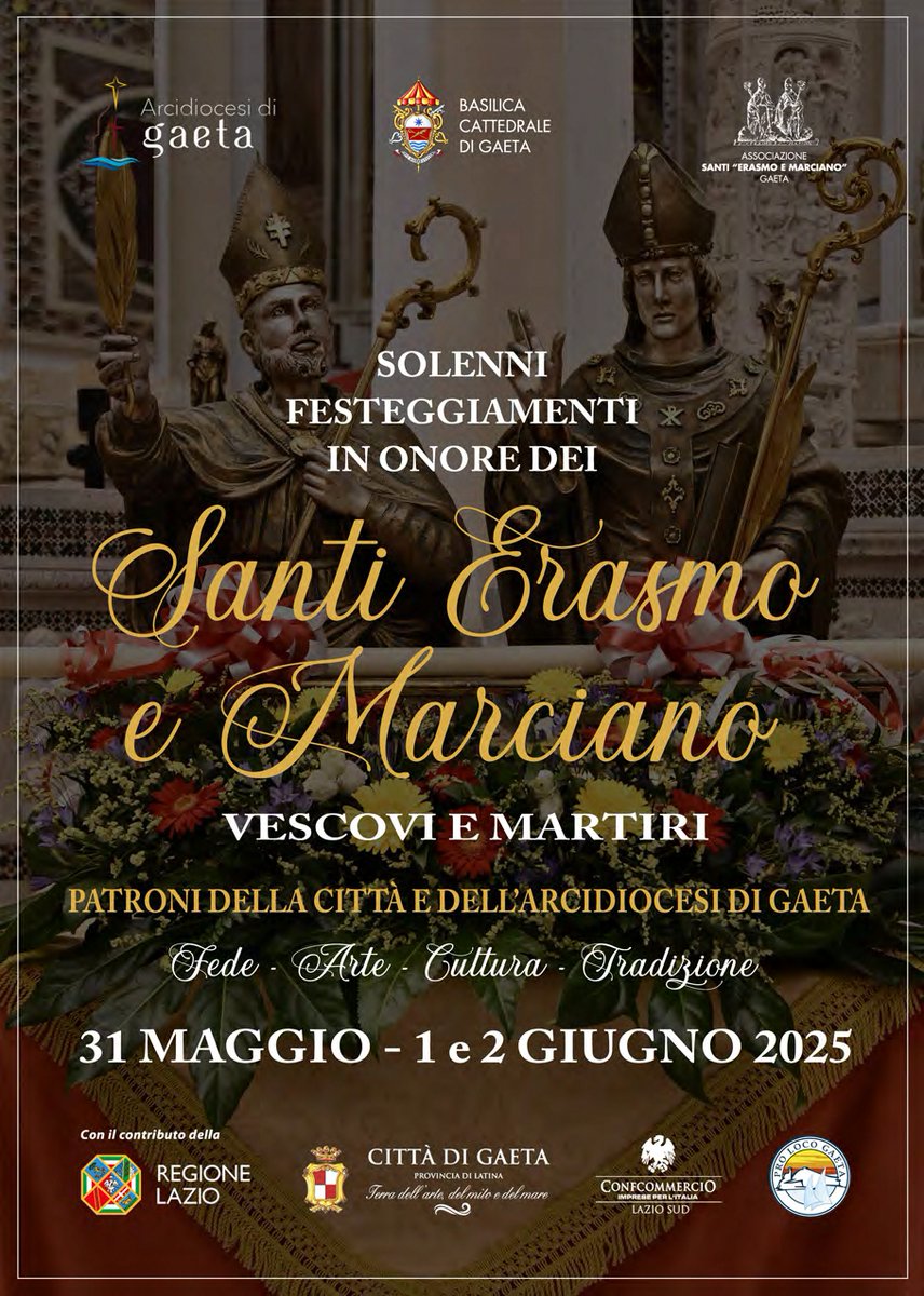 Festa patronale.
SS. Erasmo e Marciano patroni di Gaeta e dell’Arcidiocesi.
31 mag - 2 giu fromgaeta.com