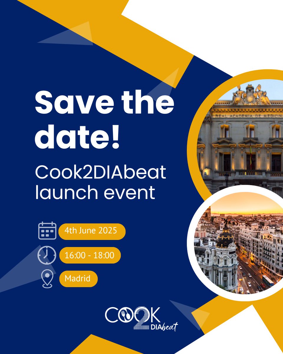 Fundación para la Salud Novo Nordisk España (@funsaludnn) on Twitter photo 📅 El 4 de junio lanzamos en España #Cook2DIAbeat, proyecto europeo sobre nutrición y diabetes tipo 2.
🕓 De 16:00 a 18:00 h en la Real Academia de Medicina (Madrid)
Con <a href="/mruizcanela/">Miguel Ruiz-Canela</a>, <a href="/estebanjodar/">Esteban Jódar Gimeno</a> y Marta Díaz.
Únete 👉 cook2diabeat.eu/login/ #Cook2DIAbeat 📅 El 4 de junio lanzamos en España #Cook2DIAbeat, proyecto europeo sobre nutrición y diabetes tipo 2.
🕓 De 16:00 a 18:00 h en la Real Academia de Medicina (Madrid)
Con <a href="/mruizcanela/">Miguel Ruiz-Canela</a>, <a href="/estebanjodar/">Esteban Jódar Gimeno</a> y Marta Díaz.
Únete 👉 cook2diabeat.eu/login/ #Cook2DIAbeat