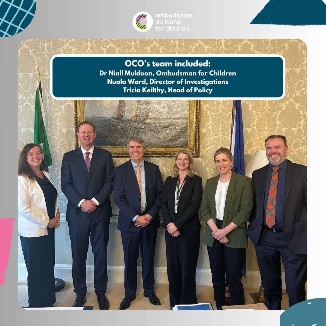 Ombudsman for Children (@oco_ireland) on Twitter photo Meeting with the Minister for Justice was an important opportunity to highlight key issues affecting children:
➤ Migration & asylum
➤ Family & youth justice
➤ Domestic violence
Children’s rights must stay front and centre.
<a href="/OCallaghanJim/">Jim O'Callaghan TD</a> <a href="/DeptJusticeIRL/">Department of Justice</a> Meeting with the Minister for Justice was an important opportunity to highlight key issues affecting children:
➤ Migration & asylum
➤ Family & youth justice
➤ Domestic violence
Children’s rights must stay front and centre.
<a href="/OCallaghanJim/">Jim O'Callaghan TD</a> <a href="/DeptJusticeIRL/">Department of Justice</a>