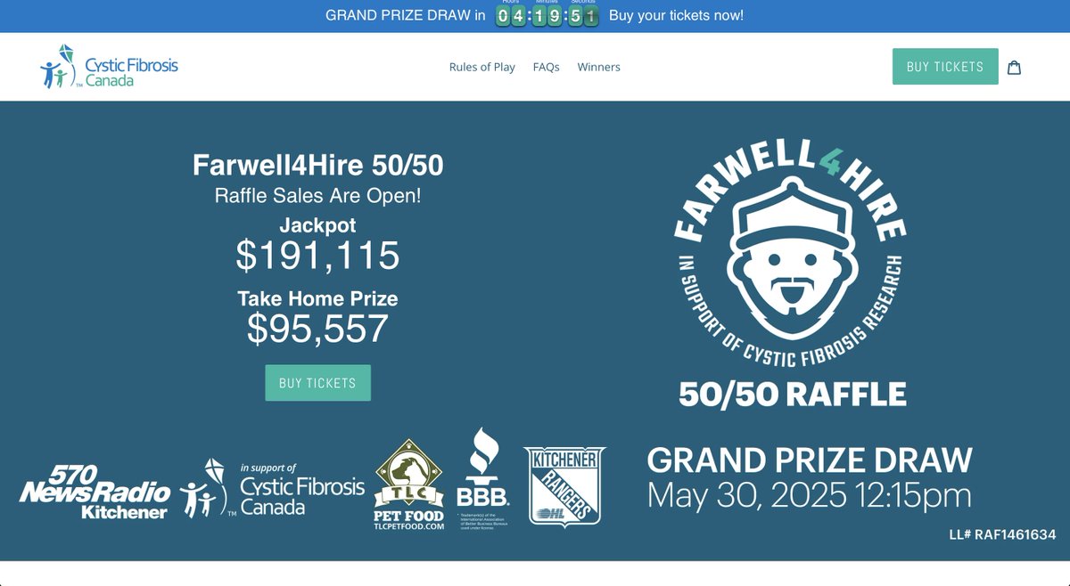 Berry Vrbanovic (@berryonline) on Twitter photo LAST CHANCE! The cause is too good and the Jackpot has become too impressive not to buy some tix or some more tix before today's draw! So let's support <a href="/farwell_WR/">Mike Farwell</a> and get your #Farwell4Hire 50/50 tickets now & help #MakeCysticFibrosisHistory!
Purchase at: cf5050.ca LAST CHANCE! The cause is too good and the Jackpot has become too impressive not to buy some tix or some more tix before today's draw! So let's support <a href="/farwell_WR/">Mike Farwell</a> and get your #Farwell4Hire 50/50 tickets now & help #MakeCysticFibrosisHistory!
Purchase at: cf5050.ca
