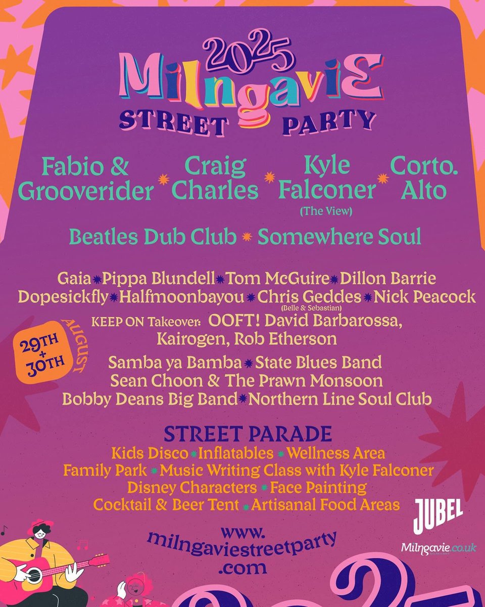 BeatlesDubClub's tweet photo. Wow Milngavie Street Party - what a line up! 🔥

Delighted to be joining @fabioandgroove, @GROOVERIDERDJ, @CCfunkandsoul and more this August!! 🎉 https://t.co/9NOaz0NVDF