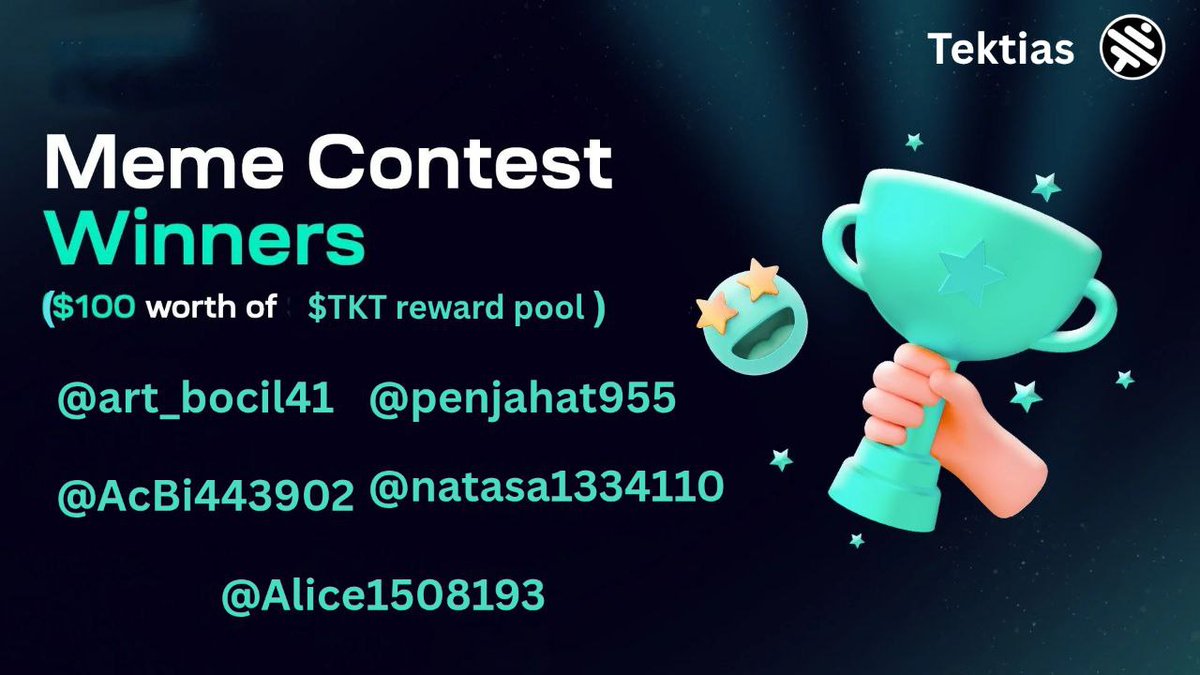 TEKTIAS's tweet photo. Meme Contest reward pool distribution completed.
https://t.co/wNHZVezqui
$TKT #Tektias #Lisiting #dex #defi https://t.co/LSExPhBGqR