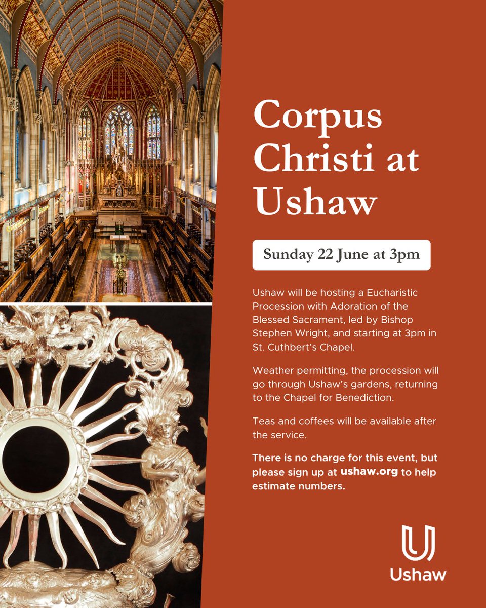 To mark the Feast of Corpus Christi – a celebration of the Eucharist (Holy Communion) in the Christian tradition – we’re hosting a peaceful Eucharistic Procession and Adoration, at 3pm on Sun 22 June in St. Cuthbert’s Chapel.

Learn more: ushaw.org/whatson/corpus… 

#Faith