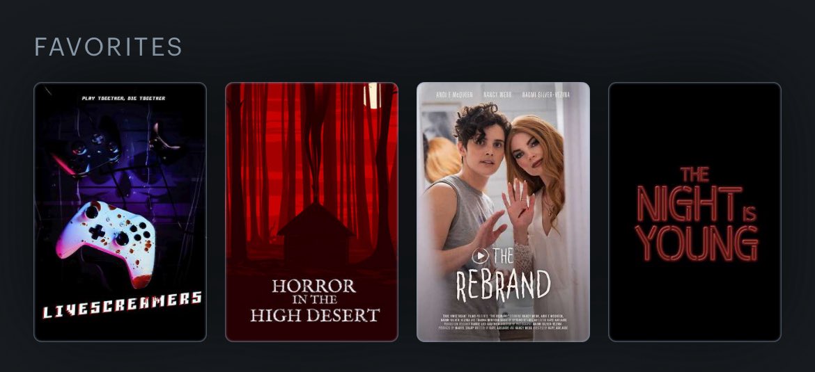 With Pride Month starting up this Sunday, here are my letterboxd new favorites of Found Footage Films with Queer Representation.

1. Livescreamers
2. Horror in the High Desert
3. The Rebrand
4. The Night is Young

You can find HITHD already on <a href="/watchfoundtv/">Found TV</a> and TNIY on it in June