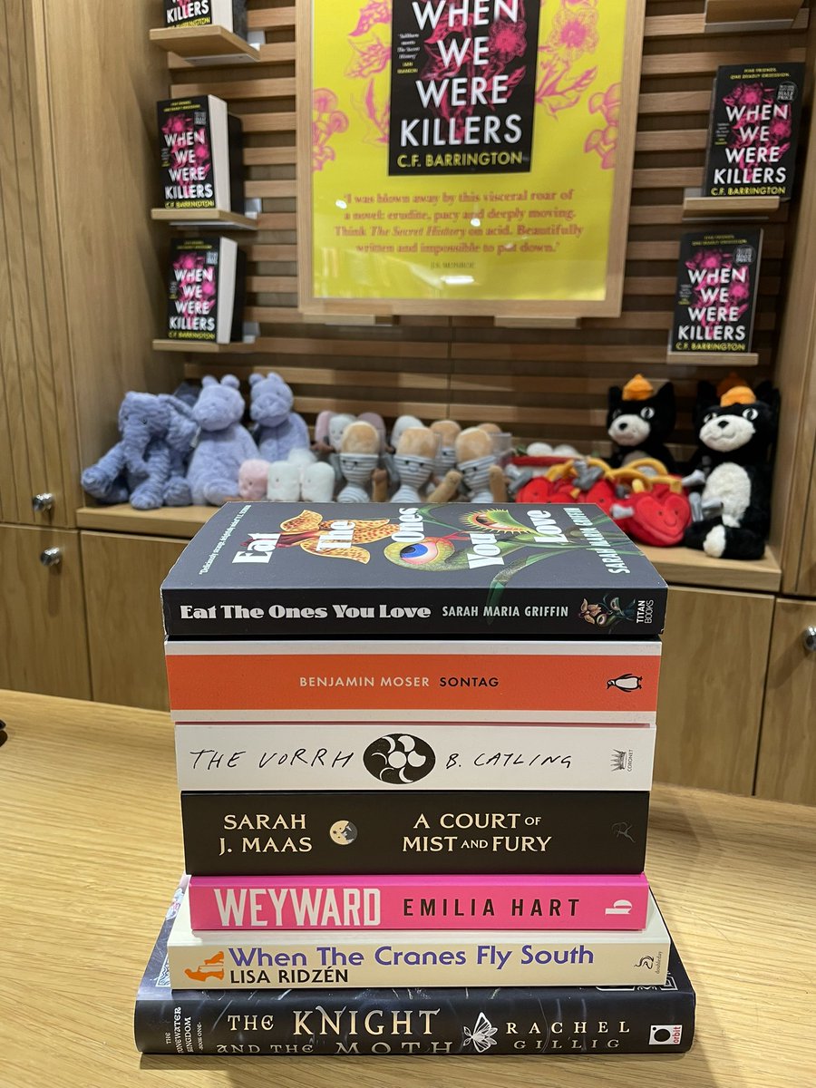 Our booksellers current reads with a nice little view of Jellycats in the background! 

What are you reading this week?