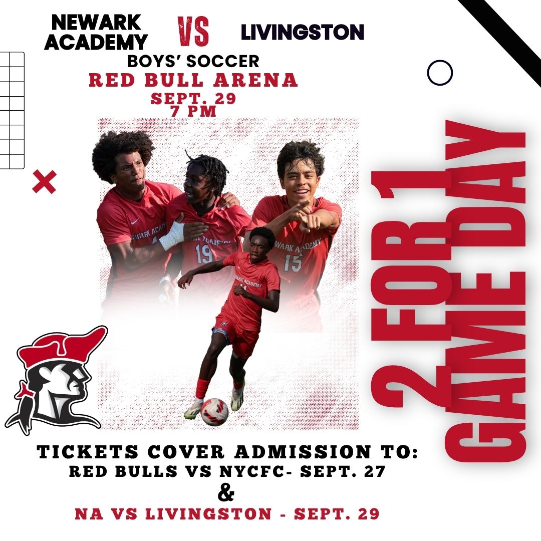 🚨 BIG ANNOUNCEMENT! 🚨

NA Boys' Soccer is taking on cross-town rival Livingston at RED BULL ARENA on Monday, Sept 29! ⚽🔥

Your ticket also gets you into the NY Red Bulls vs. NYCFC match on Saturday, Sept 27. 

🎟 Grab your tickets NOW: ow.ly/HPI750W180l

@newarkacademy