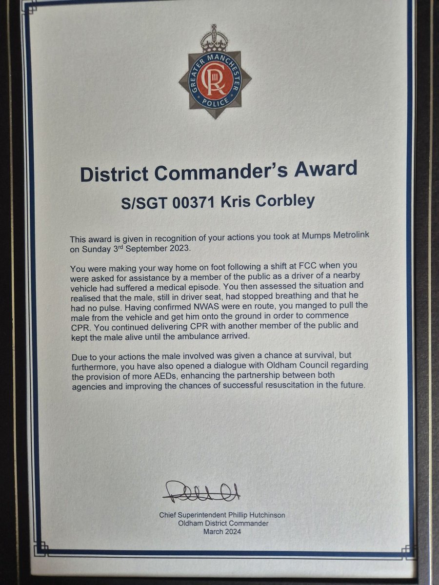 KrisCorbley's tweet photo. Honoured to be recognised, work is still ongoing to ensure more AED's are available across the borough to give people a fighting chance. The council have been very receptive in increasing AED numbers/availability across the borough. https://t.co/rRYHuOb502
