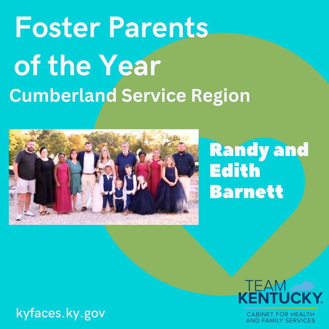 Congratulations to Randy &amp; Edith Barnett, the Cumberland Service Region’s Foster Parents of the Year! Learn how you can make a difference at kyfaces.ky.gov or call 1-800-232-5437. #TeamKentucky