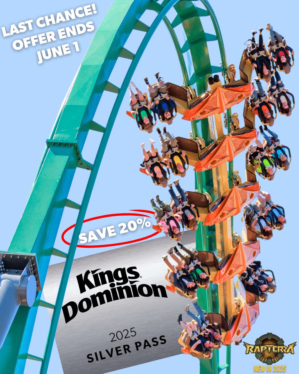 Unlimited visits mean unlimited conquering of the skies on the all-new #Rapterra. Don't miss this chance to save 20% on a 2025 Silver Pass. Hurry, this extended offer ends June 1! BUY NOW: bit.ly/4jIGVhT