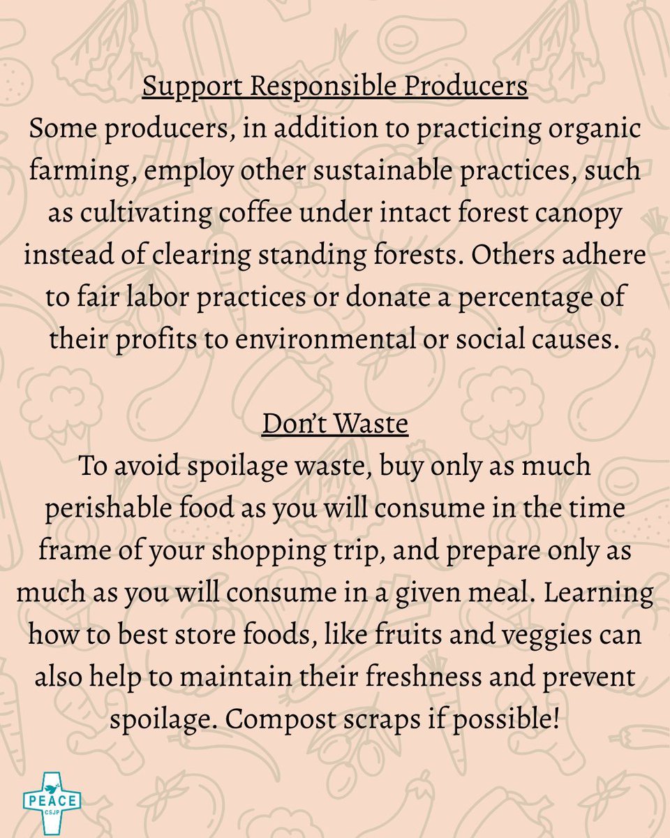 Adopting a more #sustainablediet is a step toward addressing the climate harms of food production. Here are some ways mindfully engage in what we foods we purchase, prepare, and consume. 

#LS10 #RaisingHope #LaudatoSiWeek #climatechange