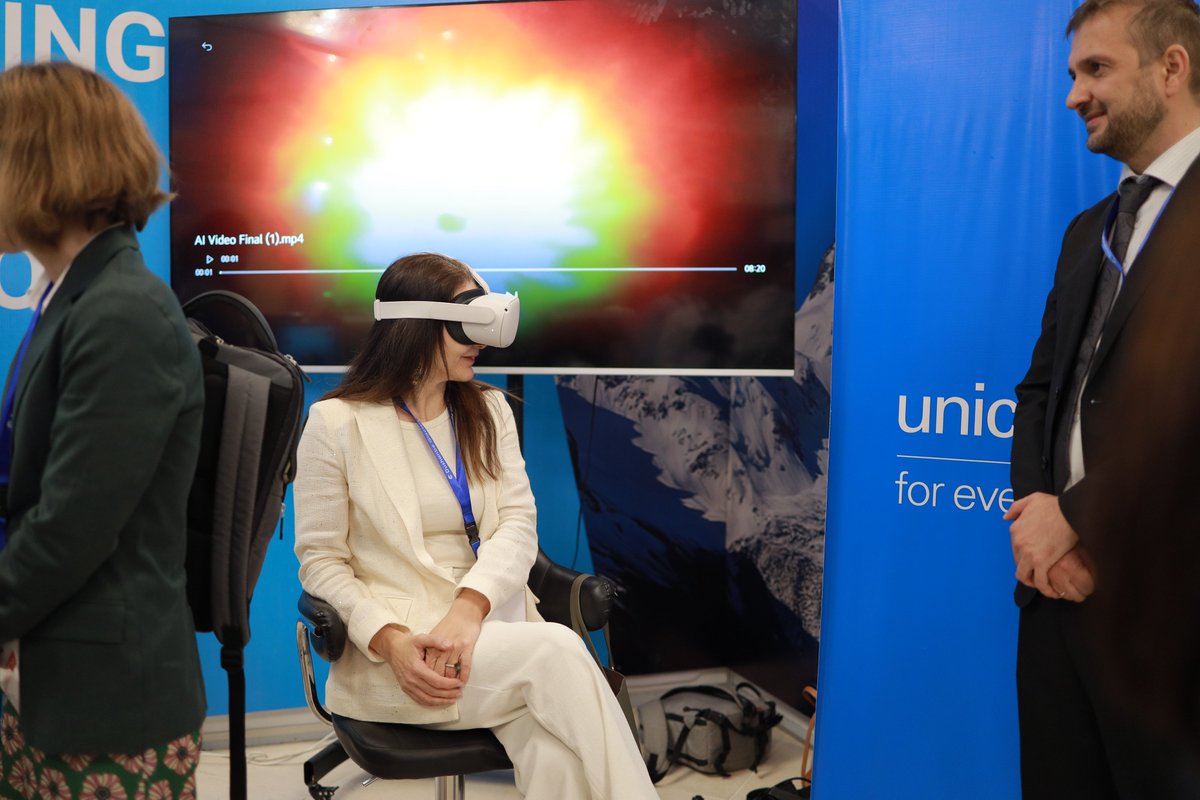 R_DeDominicis's tweet photo. Great to see @unicef_tjk's exhibition at the Glacier Conference, where children shared how they see the climate crisis through AI-generated images. Their reflections reveal both fear and hope and remind us that young people must be at the heart of climate action. https://t.co/edC6MepqIA
