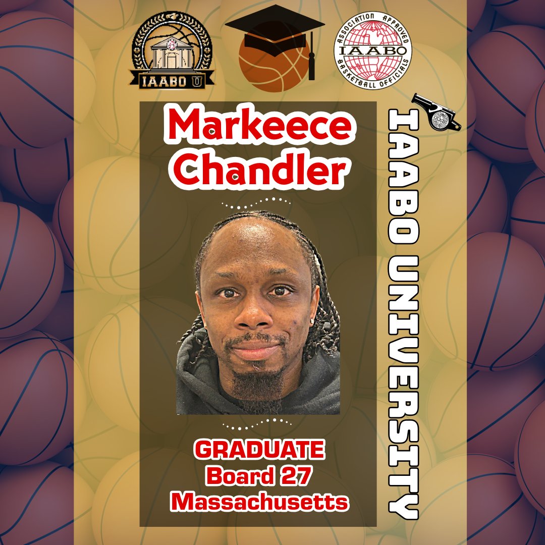 🎓 Congratulations to Markeece Chandler, Bd. 27 in Massachusetts!
🏀 #IAABO #OneRuleOneInterpretation
✔️ trainyourofficials.com
🔥 iaabo.org
💯 bit.ly/m/IAABOU