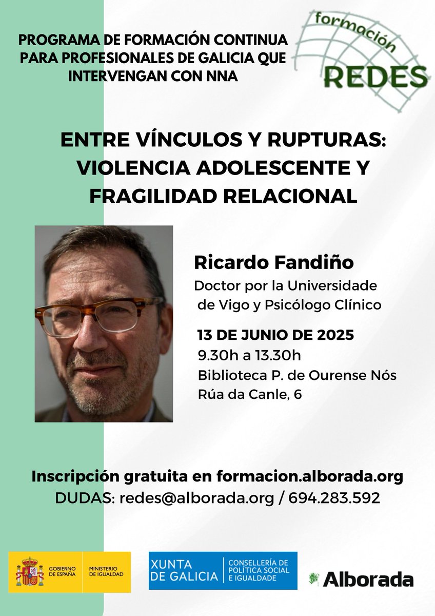 O vindeiro 13 de xuño estarei falando de adolescencias, violencias e saúde mental para o Programa REDES de Formación Continua para Profesionais de Galicia que interveñan con NNA.