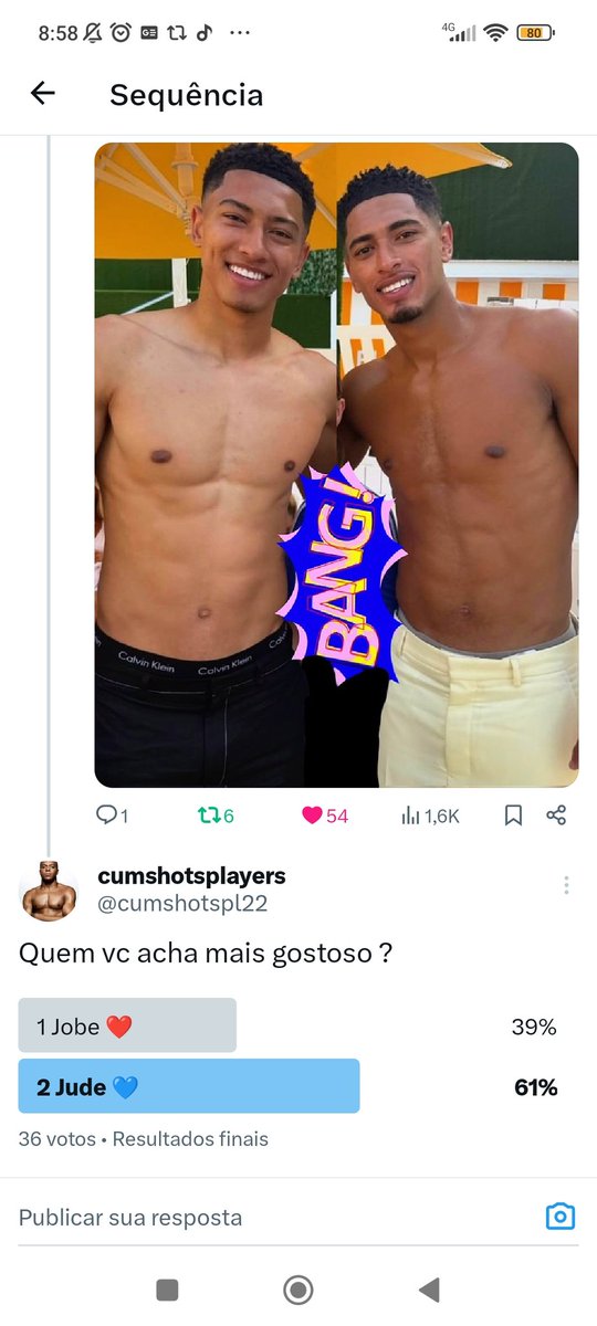 cumshotspl22's tweet photo. Gente esse foi o resultado da enquete o #Jufe venceu com 61% ,,contra 39%do #jobe , mas acredito que depois que o #Jobe, foi visto só de cueca o resultado seria outro 😏🙈😋 https://t.co/VjQ00iuiYn