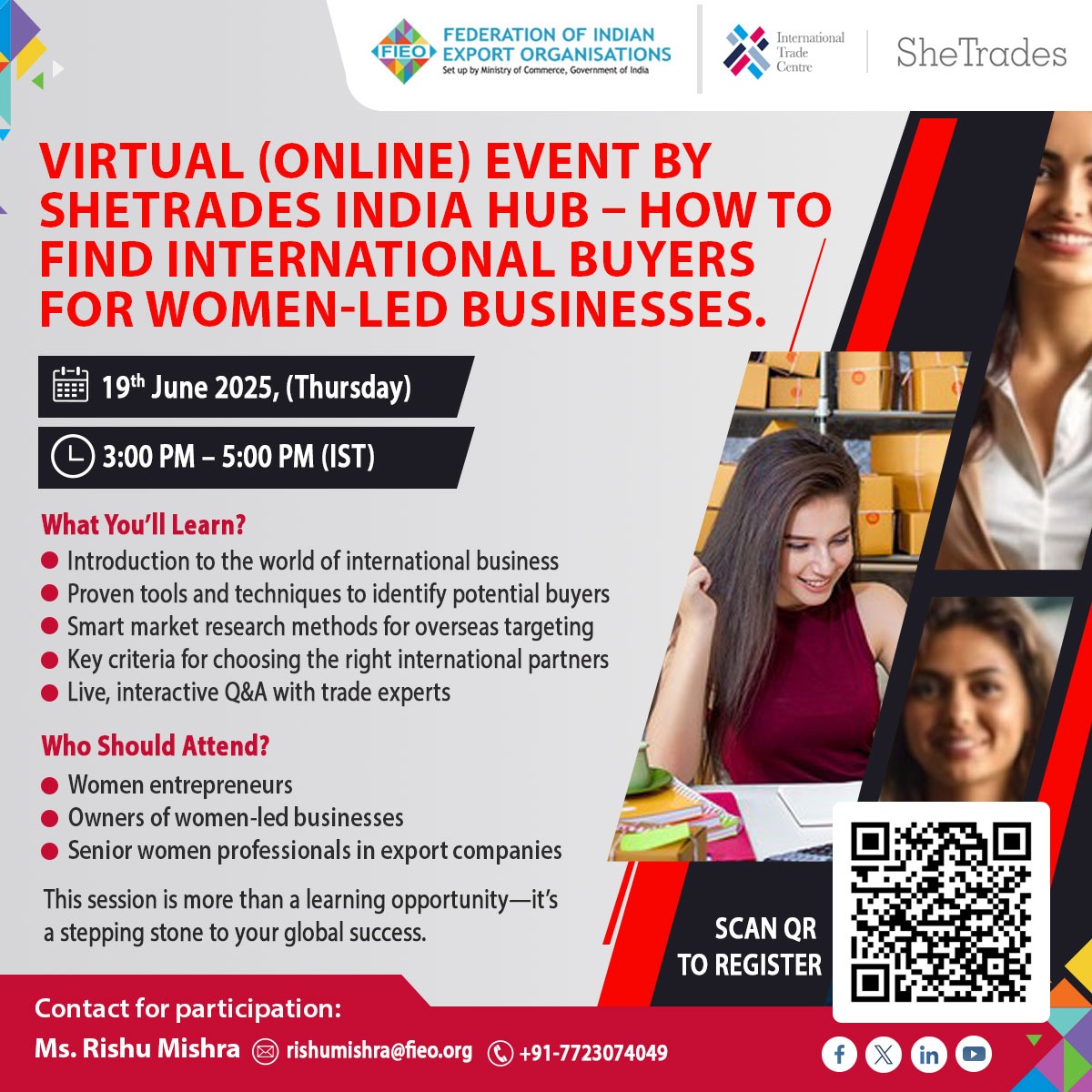 FIEO (@fieohq) on Twitter photo #FIEO, as the proud host of the #SheTradesIndiaHub, with <a href="/ITCnews/">International Trade Centre (ITC)</a> (a joint agency of the <a href="/wto/">WTO</a> and the <a href="/UN/">United Nations</a>), invites you to a power-packed Virtual Awareness Session designed exclusively for #women-led #businesses on 🗓️June 19, 2025.
Join the session to equip yourself with the #FIEO, as the proud host of the #SheTradesIndiaHub, with <a href="/ITCnews/">International Trade Centre (ITC)</a> (a joint agency of the <a href="/wto/">WTO</a> and the <a href="/UN/">United Nations</a>), invites you to a power-packed Virtual Awareness Session designed exclusively for #women-led #businesses on 🗓️June 19, 2025.
Join the session to equip yourself with the