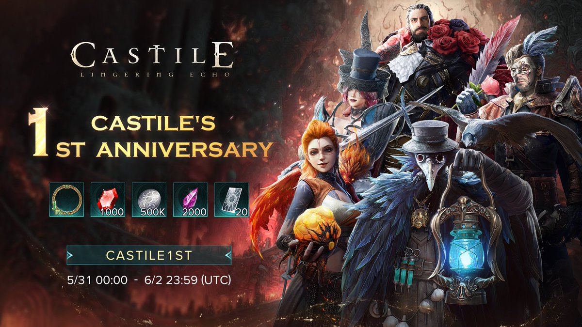 🥳 Celebrating #CASTILE's 1st Anniversary with rewards for all Castilers! Use the code: CASTILE1ST to redeem rewards in the game! 

We're beyond grateful for everyone who's been on this ride with us in the past year. We've hit some big milestones together!

Here's to more