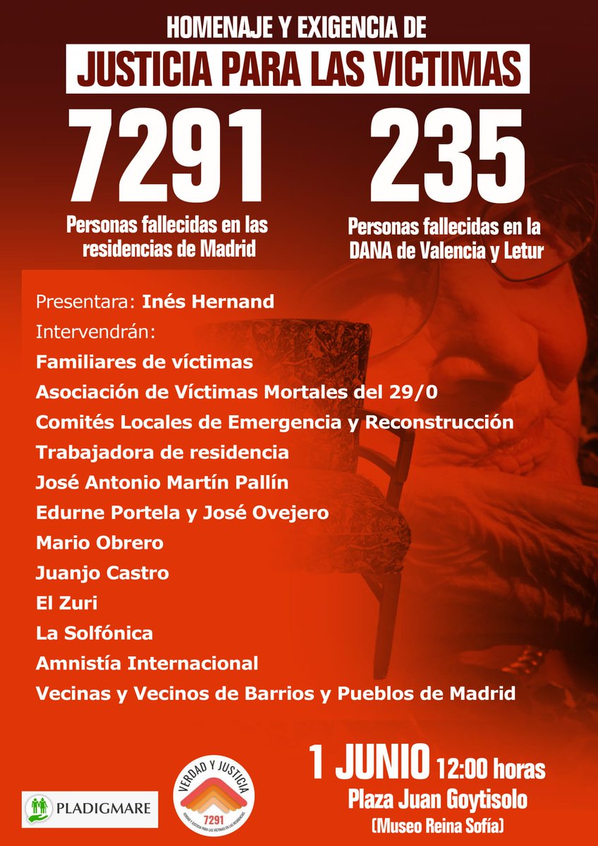El domingo 1 de junio alzamos la voz y el corazón para recordar a aquellas #7291víctimas de los protocolos de la vergüenza que les privó de asistencia sanitaria durante la pandemia del COVID-19.

A quienes vivieron sus últimos días en residencias, lejos de abrazos y caricias,