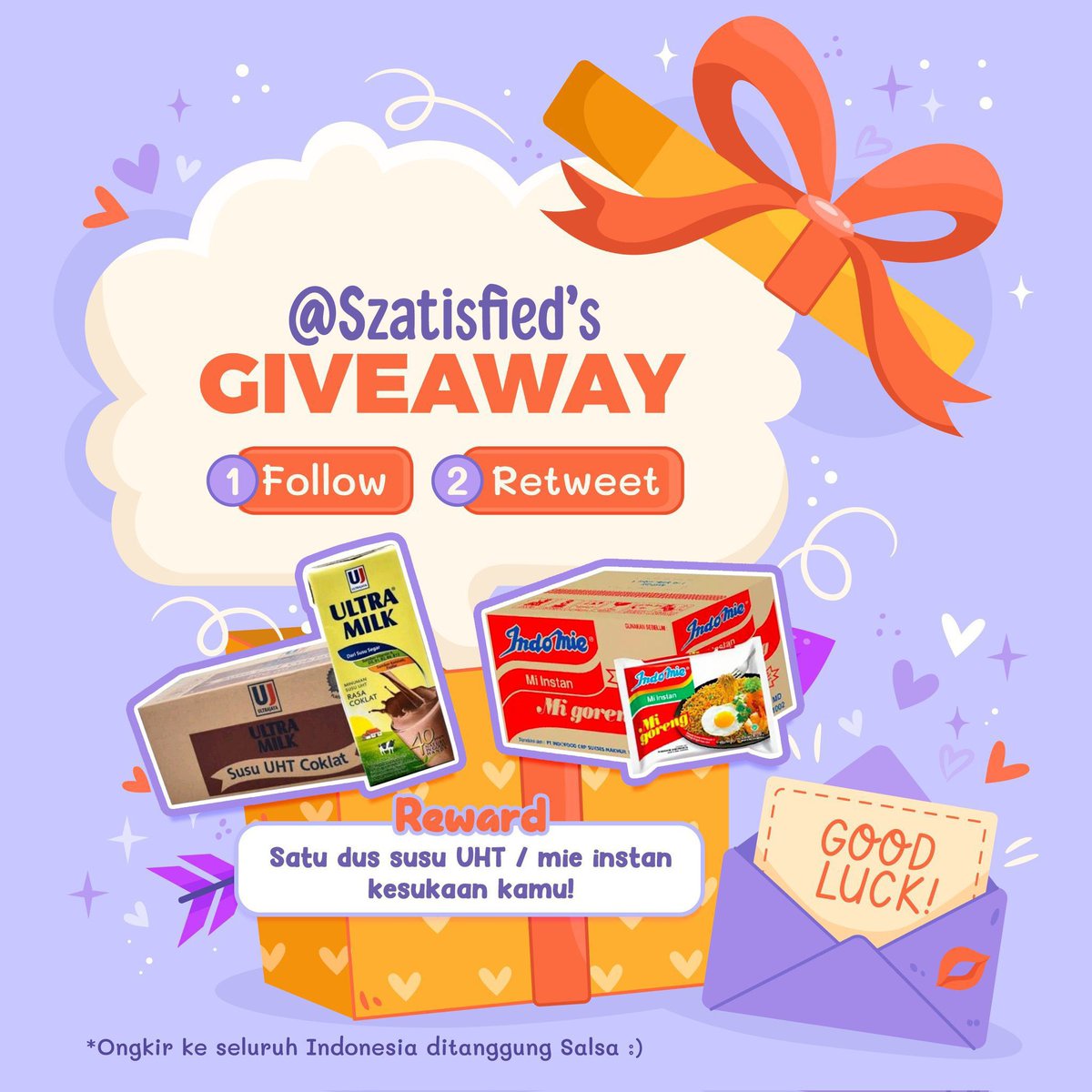 Bismillah, giveaway 1 dus indomie / susu untuk 1 orang pemenang PART 10

⋆˙⟡ How to: Follow me + Retweet this ⋆˙⟡

Close tanggal 4 Juni 2025 jam 12.00 WIB, akan di-draw di hari yang sama. Ongkir dari Sabang sampai Merauke aku yang tanggung. Good luck yaaa ฅ^&gt;⩊&lt;^ ฅ