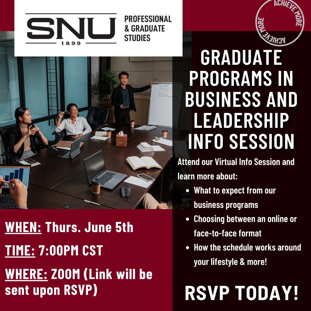 snuforadults's tweet photo. Thinking about a career in business or leadership?
Join our Virtual Info Session – June 5 to:
✔️ Meet faculty &amp; students
✔️ Explore flexible formats
✔️ Discover what to expect
Register: https://t.co/XVUgCysN9G
#BusinessPrograms #LeadershipDevelopment #InfoSession https://t.co/GzbPDtVawr
