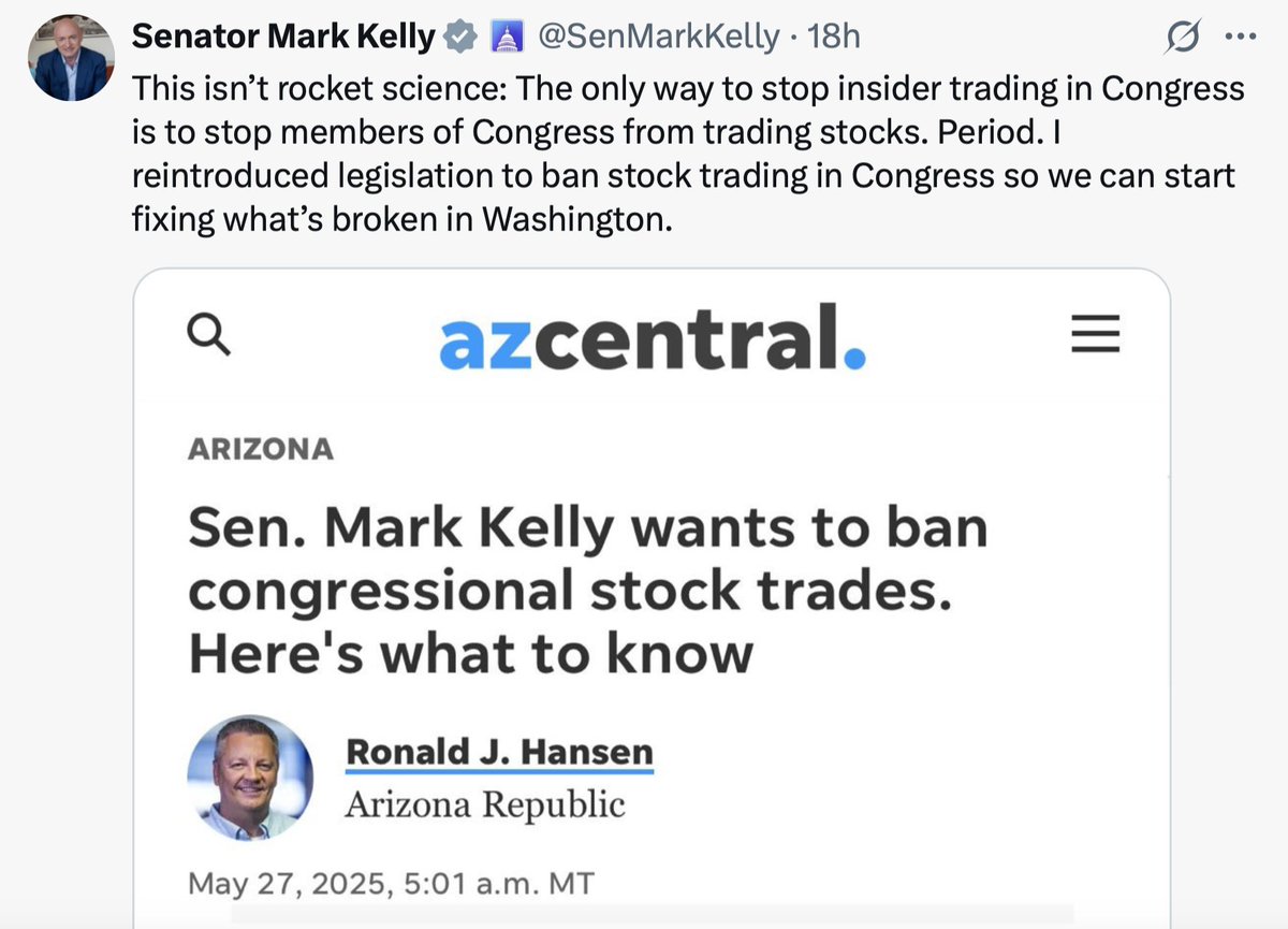 When you see "period" in an argument, stop reading; it's propaganda.

Currently, trades by Congress a PUBLIC records--vote out the cheaters or investigate them. If you switch it to them during it secretly, which they WILL do under ANY other system, it'll get worse.