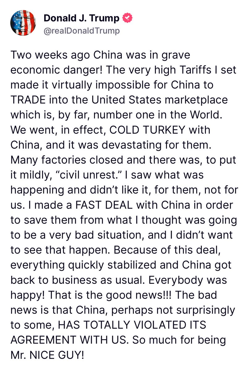 🚨JUST IN🚨

President Donald Trump says China has “totally violated its agreement with us,” in regards to the tariff war.