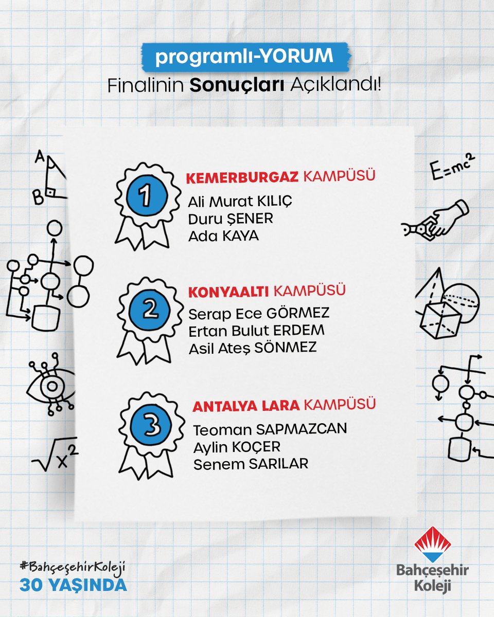 Kodlamayı yalnızca ekranla sınırlamayan bir bakış açısı:
“programlı-YORUM” finalinde öğrencilerimiz, matematiksel bir problemi algoritmalarla çözdü, akış şemalarıyla düşüncelerini yapılandırdı. En iyi çözümler ödüllerle taçlandı.🏆

Tüm katılımcıları kutlar, dereceye giren
