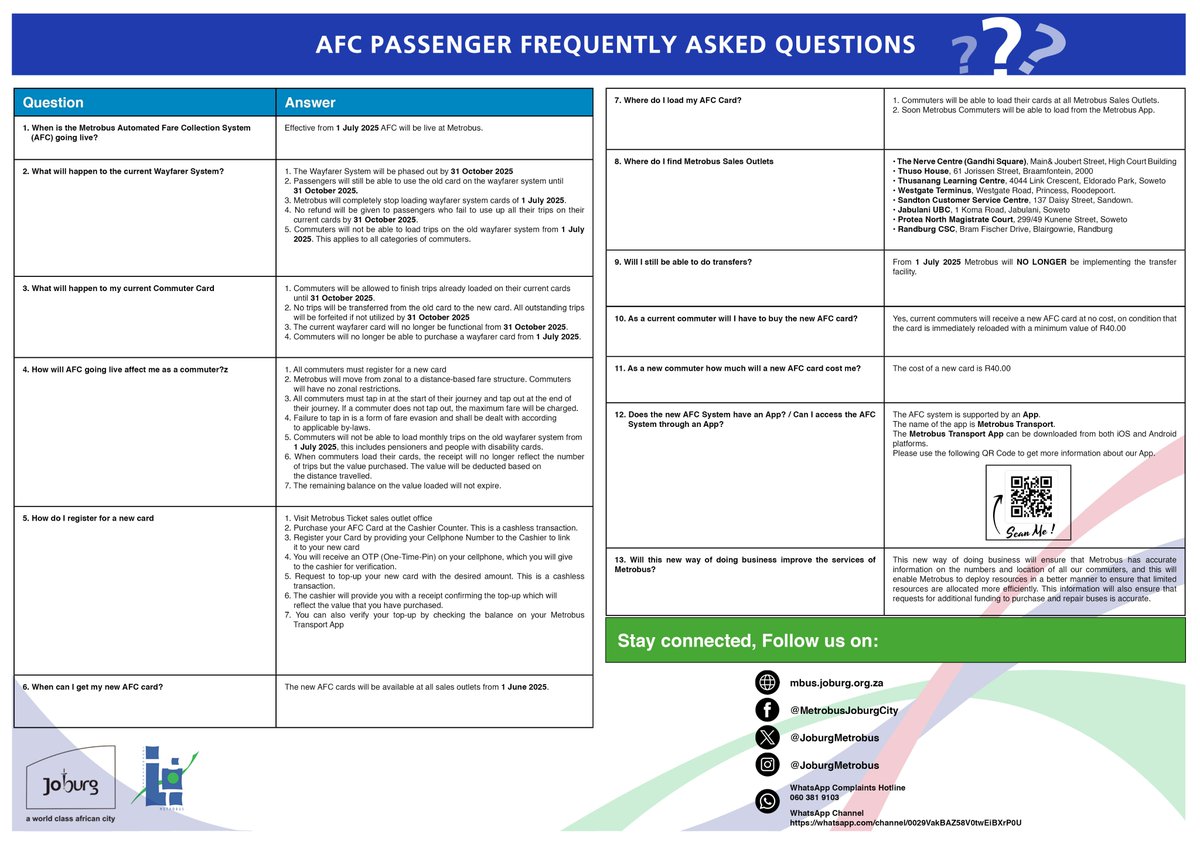 Joburg Metrobus (@joburgmetrobus) on Twitter photo Metrobus commuter Alert.
AFC Goez Live at Metrobus on 1 July 2025.
#JoburgUpdates #JoburgServices Metrobus commuter Alert.
AFC Goez Live at Metrobus on 1 July 2025.
#JoburgUpdates #JoburgServices