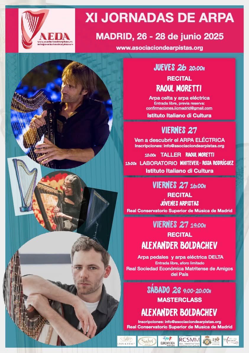 Felices de anunciar nuestraS XI Jornadas de Arpa, que tendrán lugar en Madrid del 26 al 28 de junio. <a href="/SashaBoldachev/">Alexander Boldachev</a> #RaoulMoretti <a href="/WhiteveilHarp/">Whiteveil 🪉</a> ¡Os esperamos!