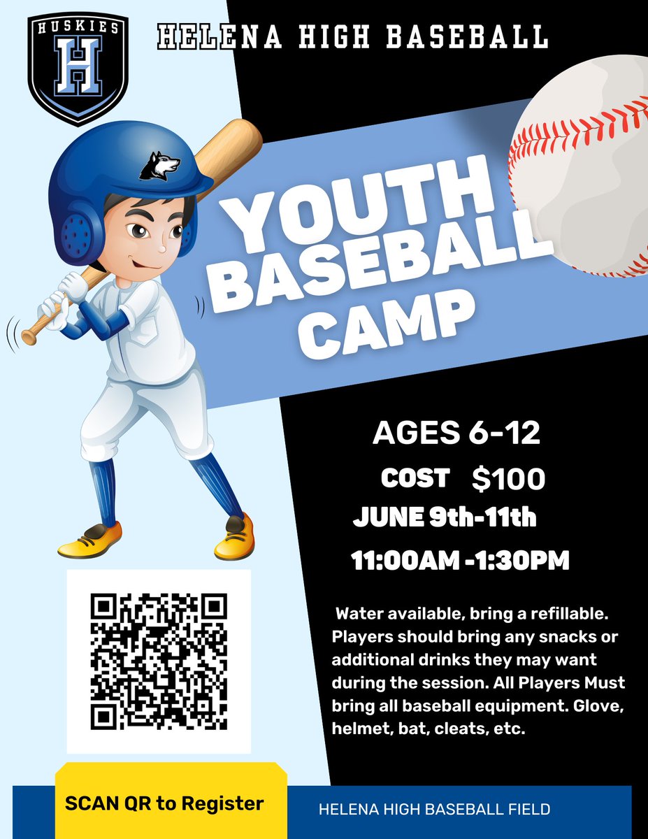 11 days away from our youth camp!  We would love to have your kids for 3 days to enjoy and learn with coaches and current players.  Please use the QR code to direct you to google form and online payment option.  Go Huskies