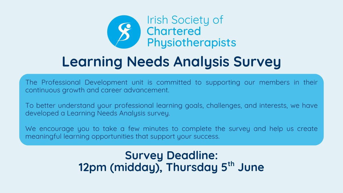 Reminder: complete the Learning Needs Analysis Survey by midday on Thursday 5th June to help shape future CPD opportunities.

Survey link: surveymonkey.com/r/JG2XSSF