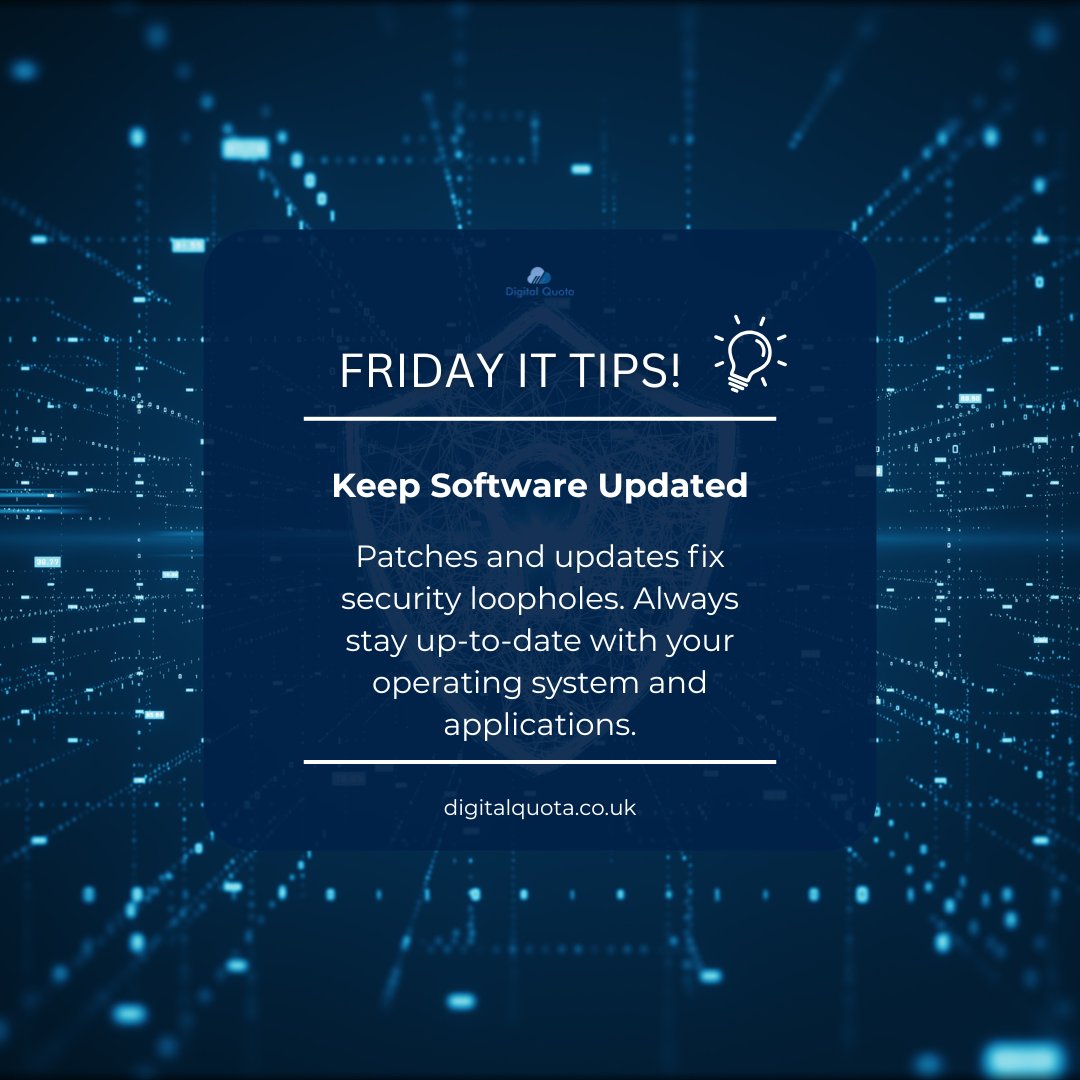Friday IT Tips!

#Digitalquota #ITServices #itconsultingfirms #ITconsultingservice #techsolutions #cybersecurity #informationtechnology #datarecovery #networkdesign #techsupport #digitaltransformation #technologyconsulting #smarttechnology #informationtechnology #ITTips