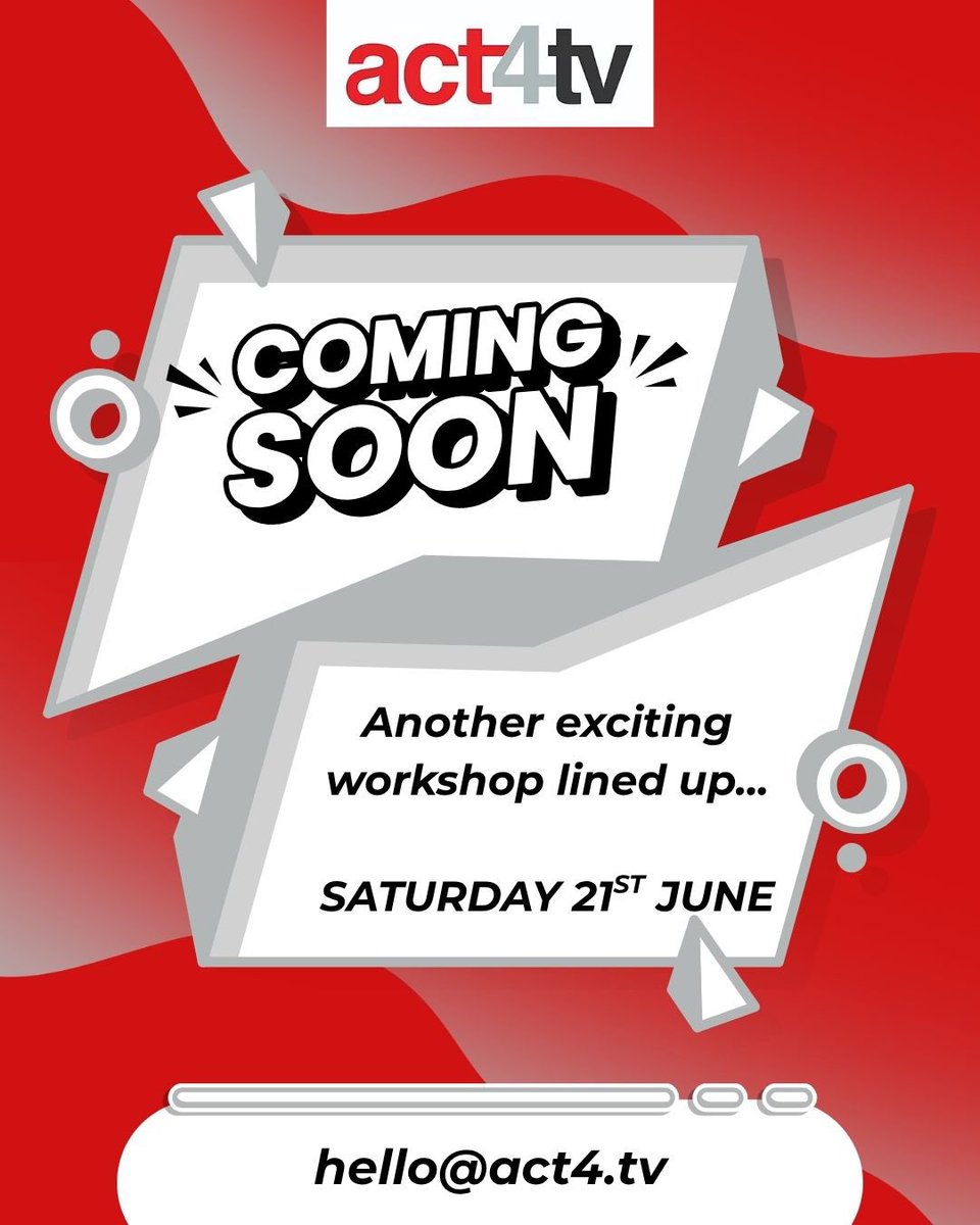 👀 Something BIG is coming…
📅 Saturday 21st June
🎬 Another epic workshop is in the works - and trust us, you’re gonna want in! 

✨ Want first dibs? Make sure you’re booked on Block 10 to unlock early access, insider info and VIP booking perks.

📧 hello@act4.tv

#act4tv